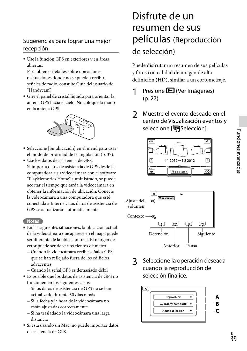 Disfrute de un resumen de sus películas, Reproducción de selección) | Sony HDR-XR260V User Manual | Page 133 / 191