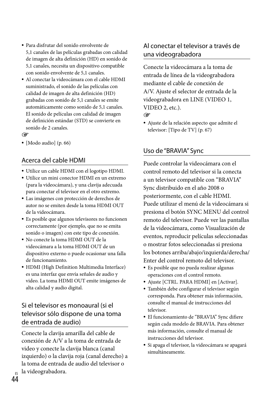 Acerca del cable hdmi, Uso de “bravia” sync | Sony HDR-XR260V User Manual | Page 138 / 191