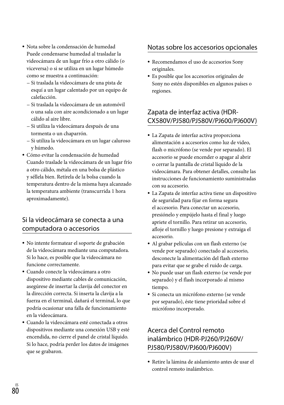 Notas sobre los accesorios opcionales | Sony HDR-XR260V User Manual | Page 174 / 191