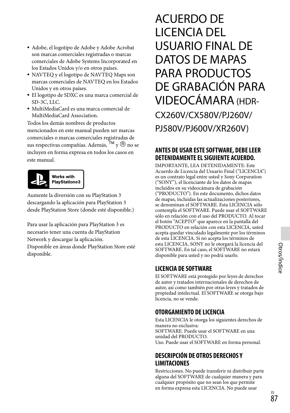 Pj260v/pj580v/pj600v/xr260v) | Sony HDR-XR260V User Manual | Page 181 / 191