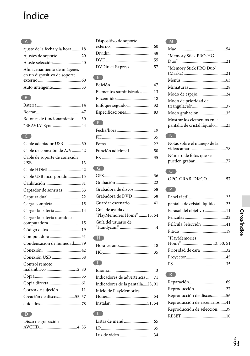 Índice | Sony HDR-XR260V User Manual | Page 187 / 191