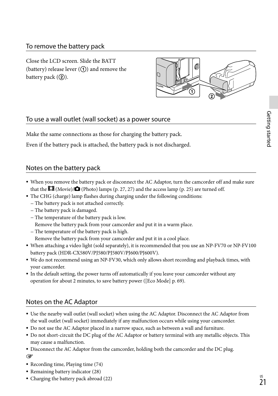 Er (21) | Sony HDR-XR260V User Manual | Page 21 / 191