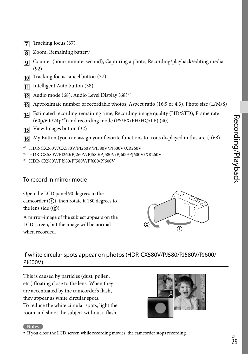 Rec or ding/p la yback | Sony HDR-XR260V User Manual | Page 29 / 191
