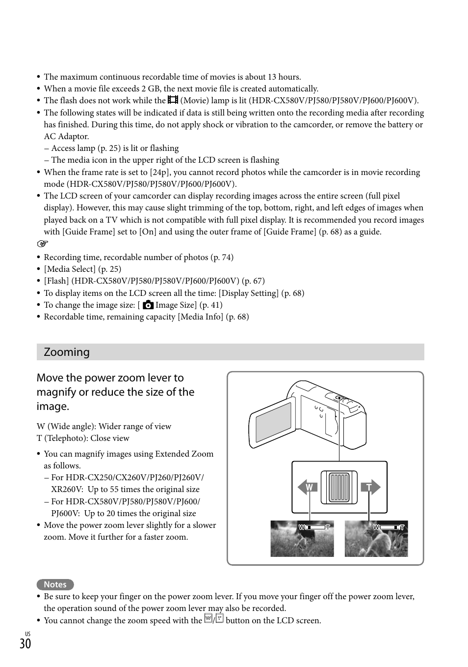 Zooming, Er (30) | Sony HDR-XR260V User Manual | Page 30 / 191