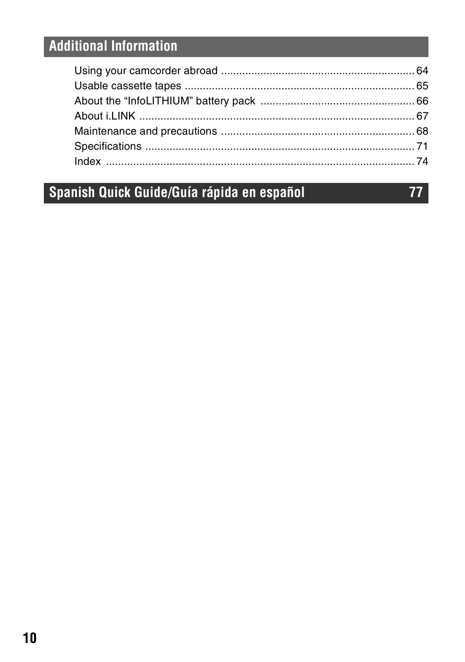 Sony DCR-HC28 User Manual | Page 10 / 92