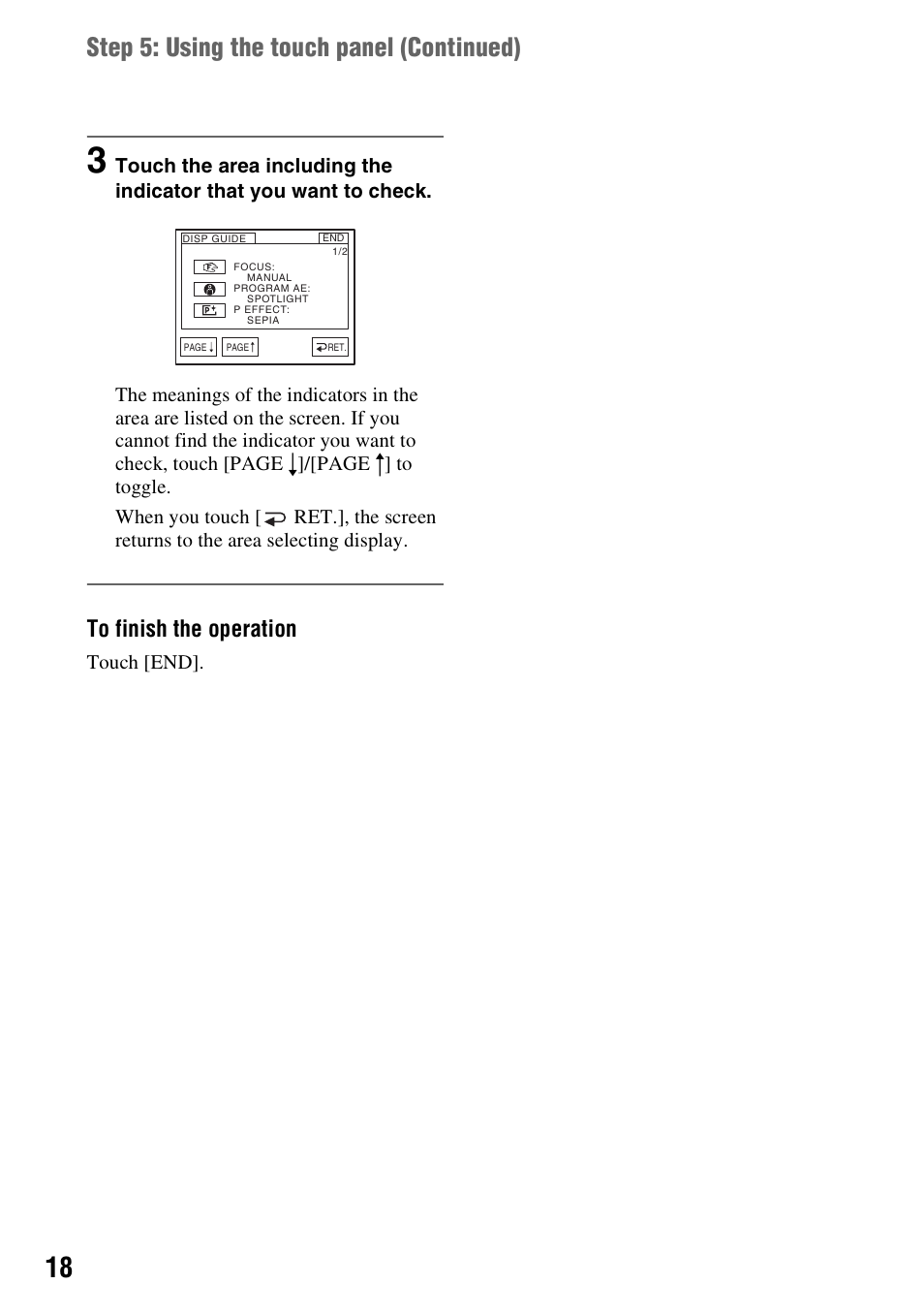 Step 5: using the touch panel (continued) | Sony DCR-HC28 User Manual | Page 18 / 92