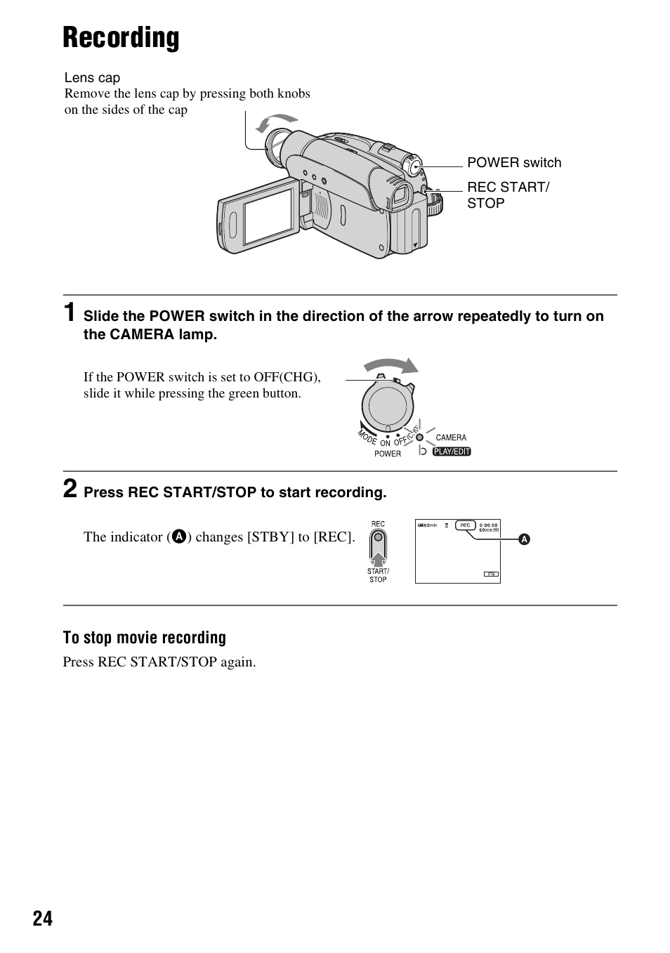 Recording | Sony DCR-HC28 User Manual | Page 24 / 92