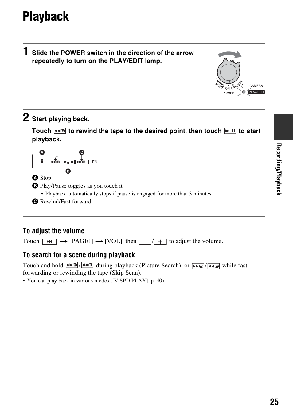 Playback, P. 25) | Sony DCR-HC28 User Manual | Page 25 / 92