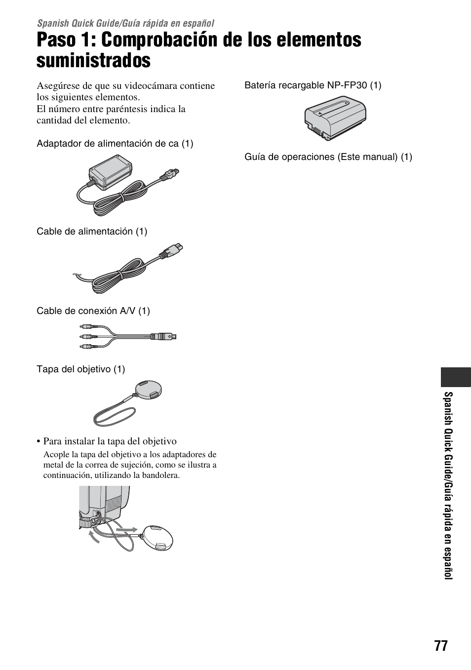 Spanish quick guide/guía rápida en español, Spanish quick guide, Guía rápida en español | Sony DCR-HC28 User Manual | Page 77 / 92
