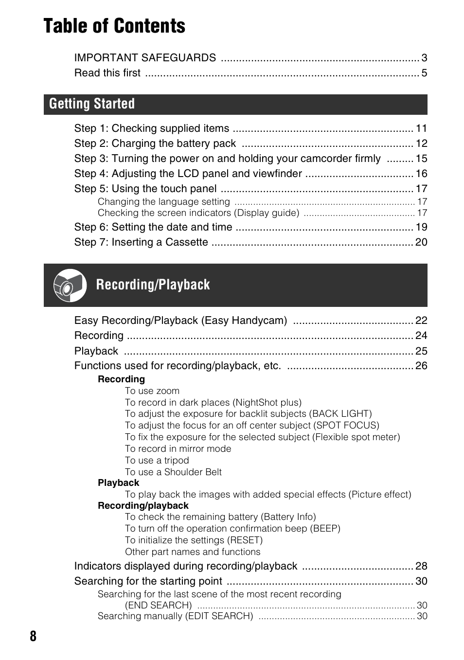 Sony DCR-HC28 User Manual | Page 8 / 92