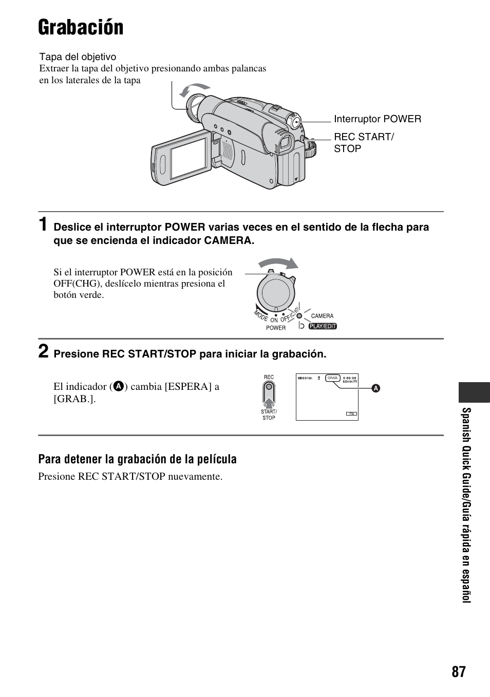 Grabación | Sony DCR-HC28 User Manual | Page 87 / 92