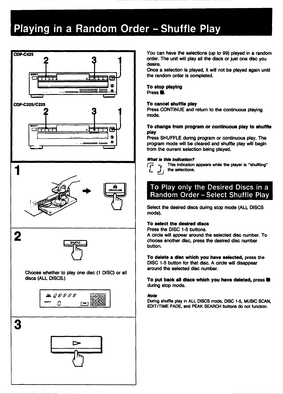 Playing in a random order - shuffle play | Sony CDP-C225 User Manual | Page 11 / 20