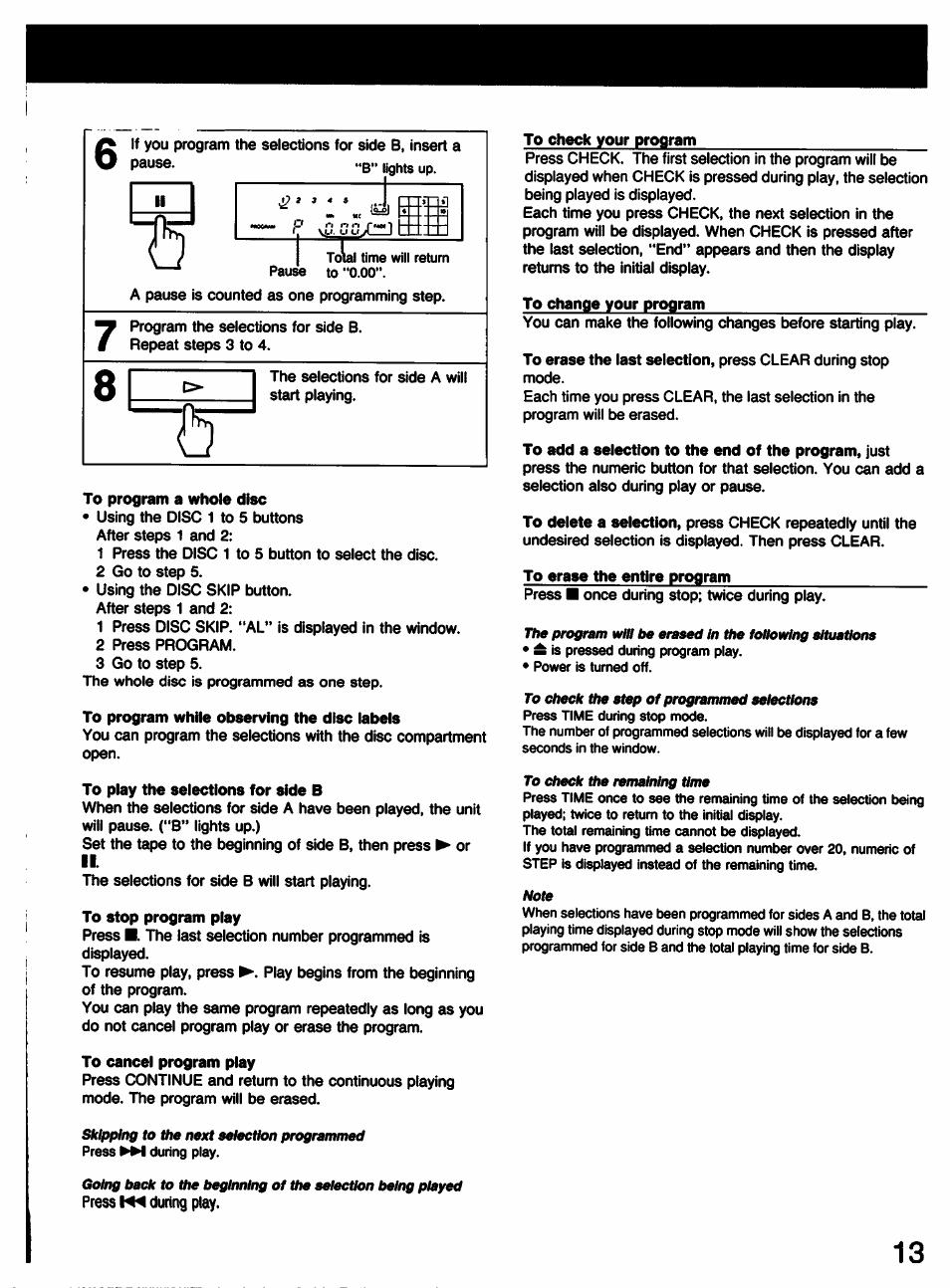 To erase the entire program | Sony CDP-C225 User Manual | Page 13 / 20