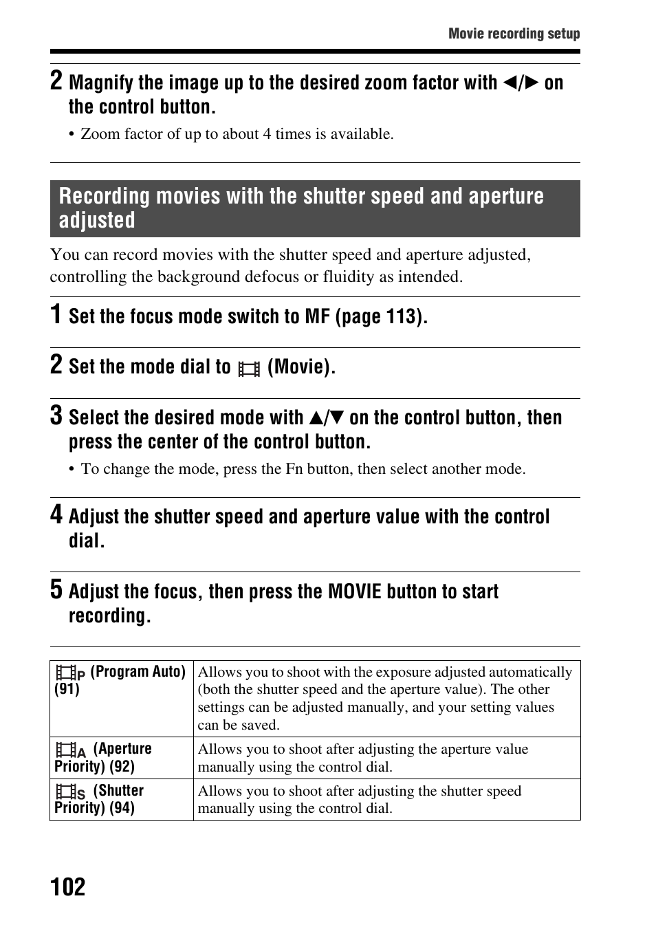 Adjusted, Ovie (102) | Sony SLT-A37 User Manual | Page 102 / 209