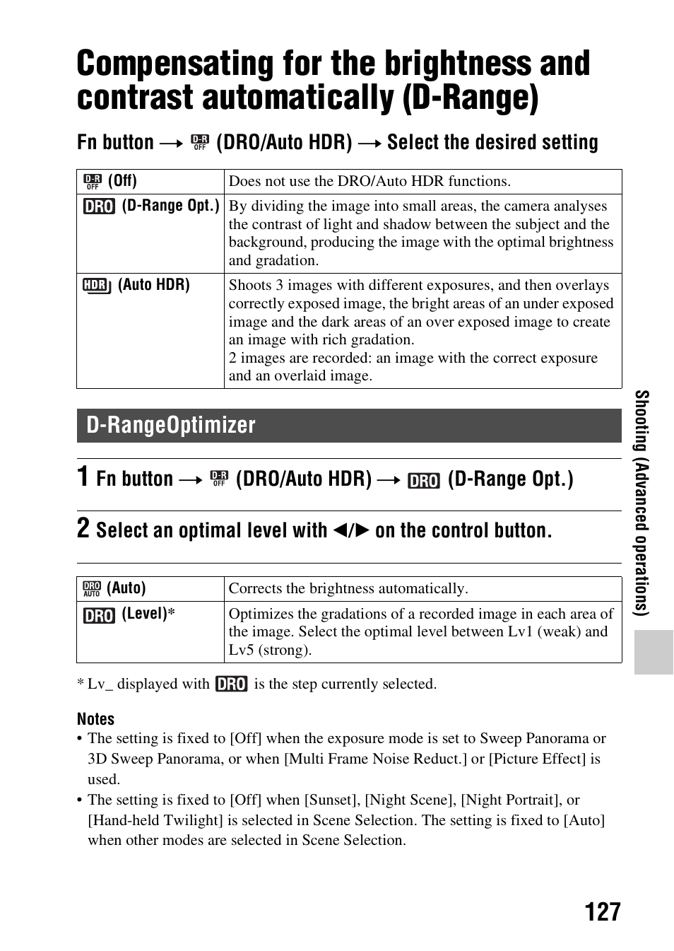 D-rangeoptimizer, D-range) d-rangeoptimizer, 127)/aut | Sony SLT-A37 User Manual | Page 127 / 209