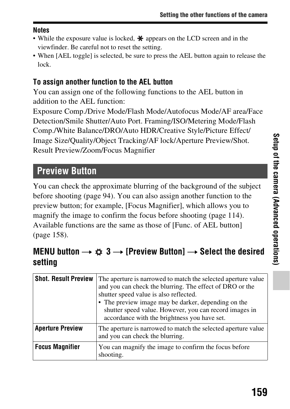 Preview button | Sony SLT-A37 User Manual | Page 159 / 209