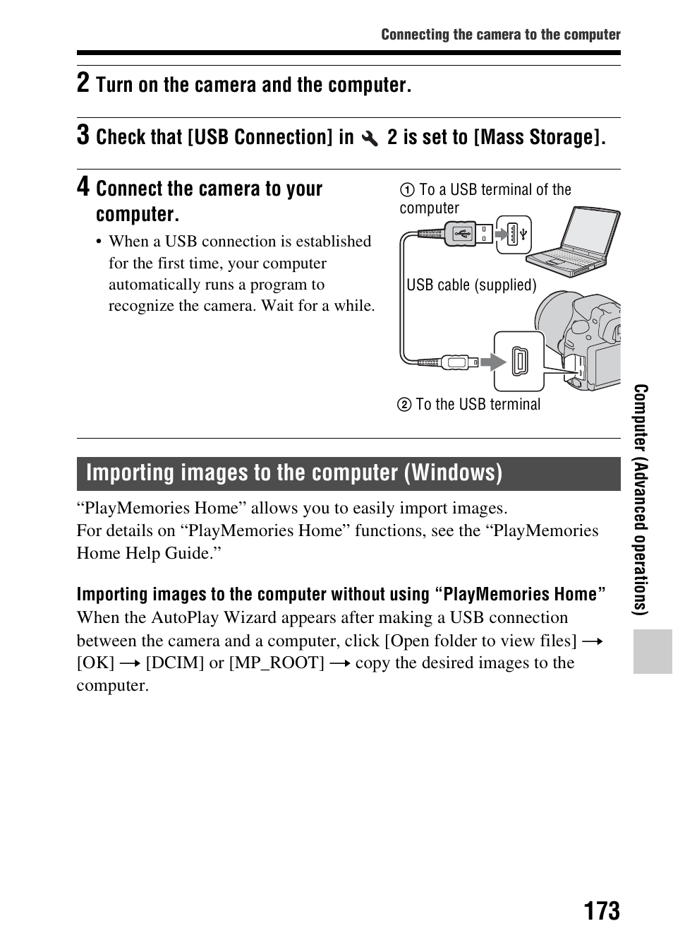 Importing images to the computer (windows) | Sony SLT-A37 User Manual | Page 173 / 209