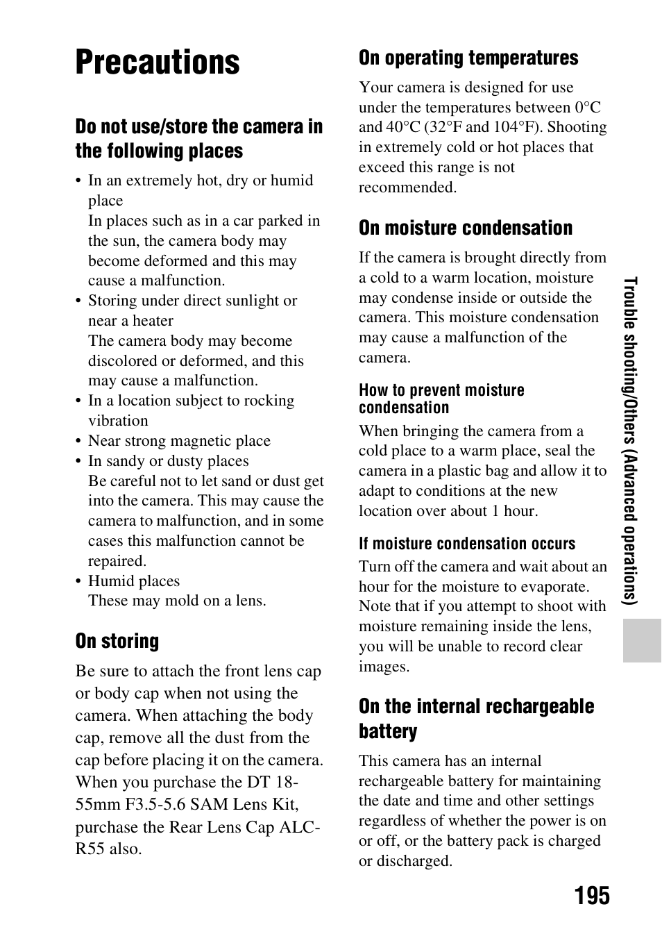 Precautions | Sony SLT-A37 User Manual | Page 195 / 209