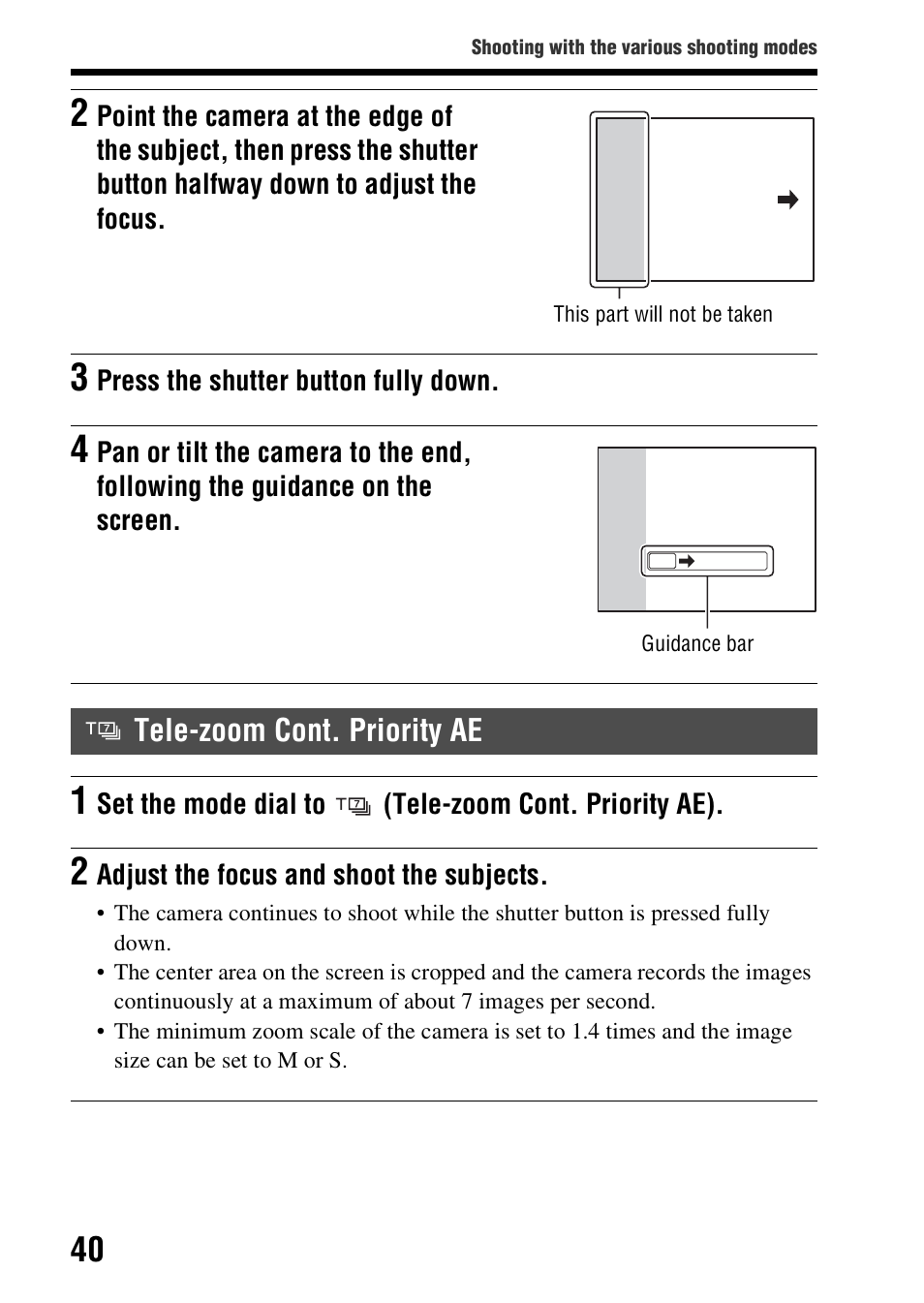 Tele-zoom cont. priority ae | Sony SLT-A37 User Manual | Page 40 / 209