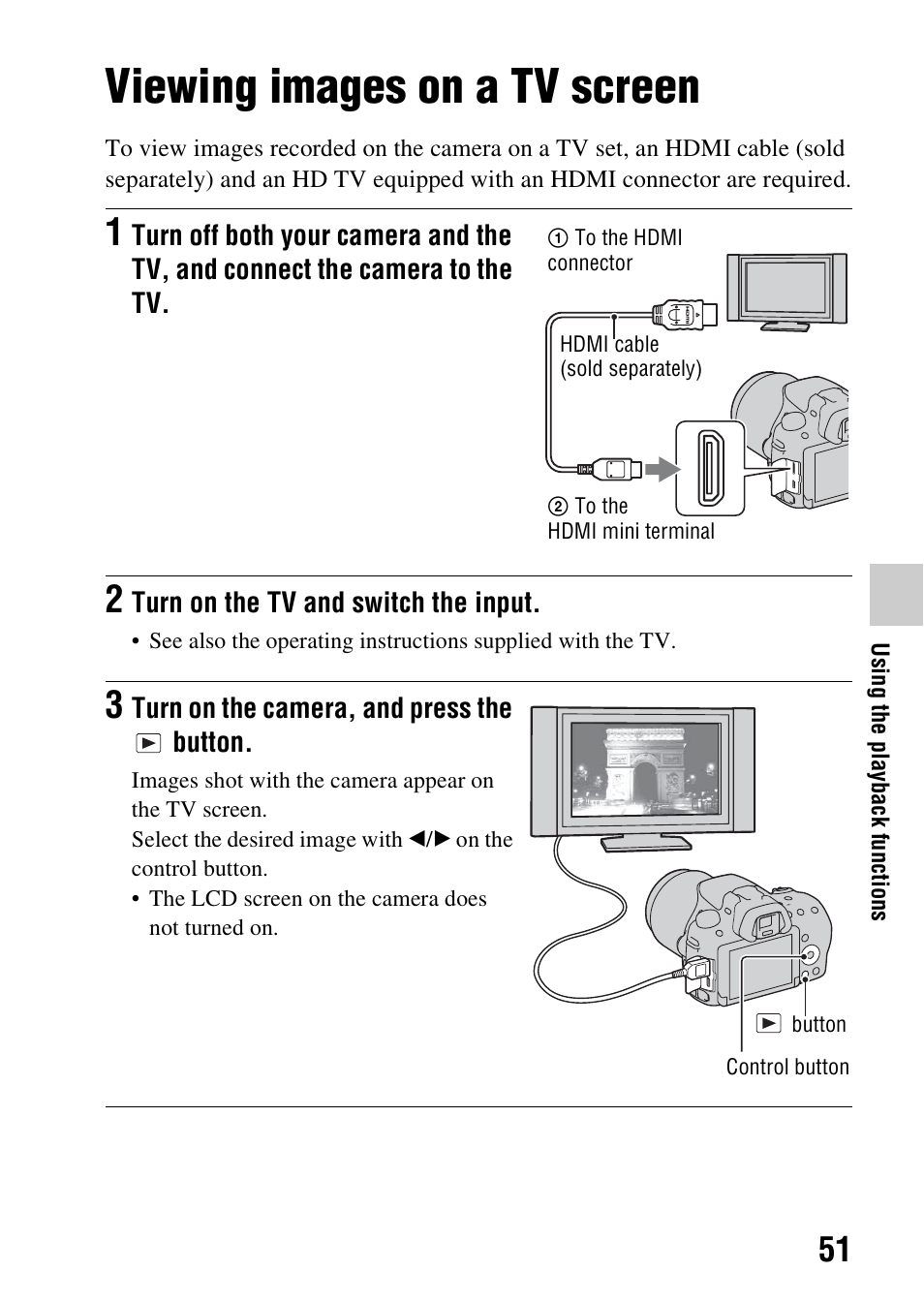 Viewing images on a tv screen | Sony SLT-A37 User Manual | Page 51 / 209