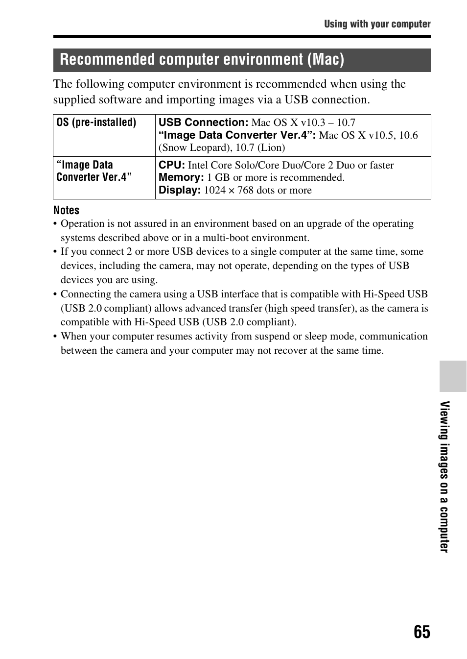 Recommended computer environment (mac) | Sony SLT-A37 User Manual | Page 65 / 209