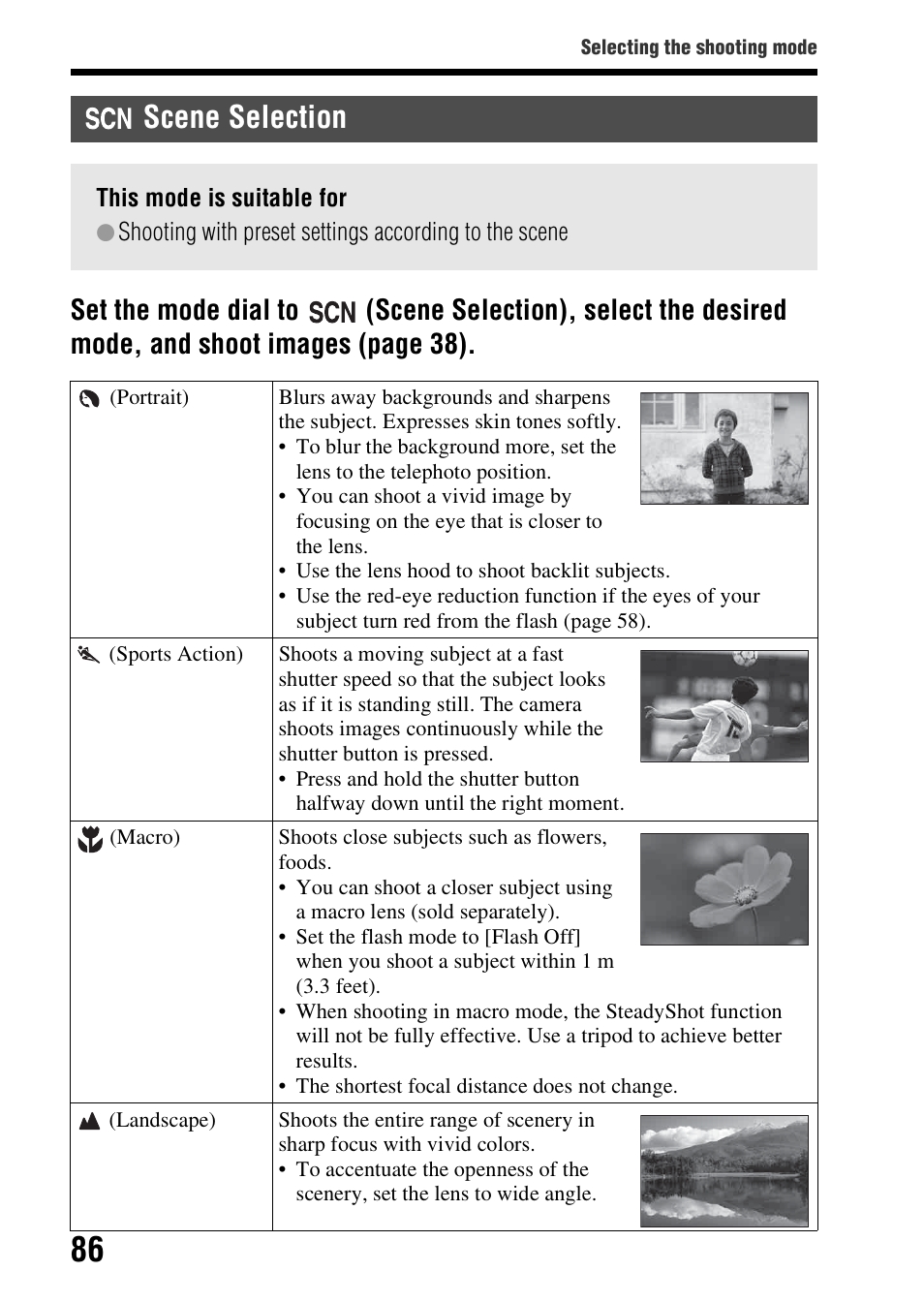 Scene selection | Sony SLT-A37 User Manual | Page 86 / 209