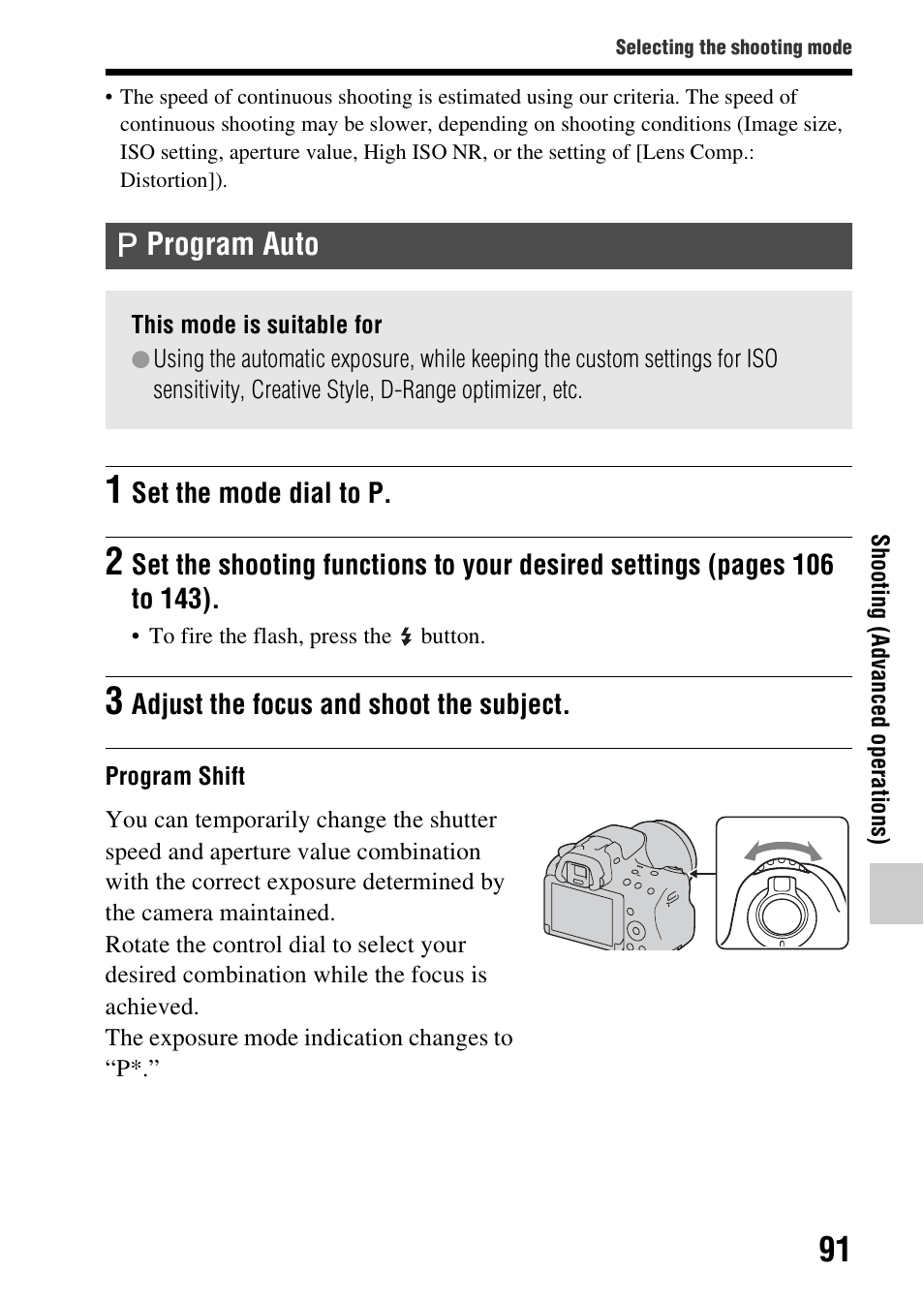 Program auto | Sony SLT-A37 User Manual | Page 91 / 209