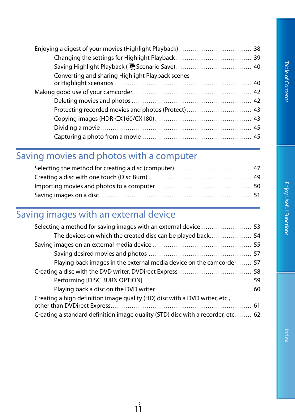 Saving movies and photos with a computer, Saving images with an external device | Sony HDR-CX130 User Manual | Page 11 / 108