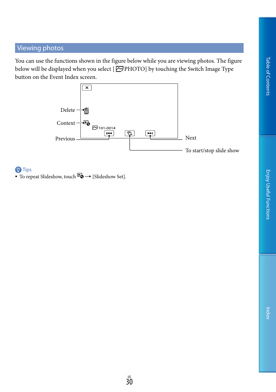 Viewing photos | Sony HDR-CX130 User Manual | Page 30 / 108