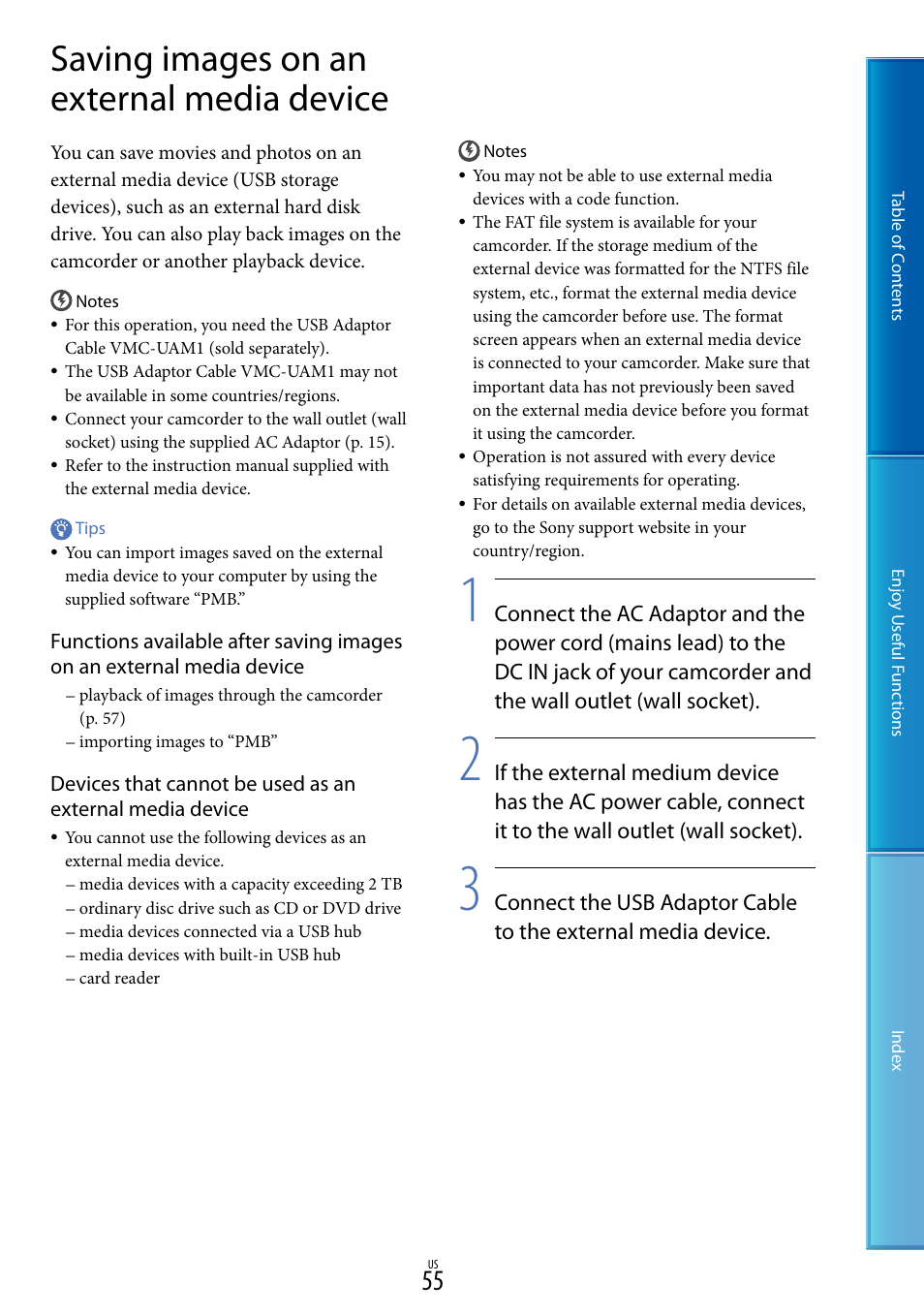 Saving images on an external media device, 55). m | Sony HDR-CX130 User Manual | Page 55 / 108