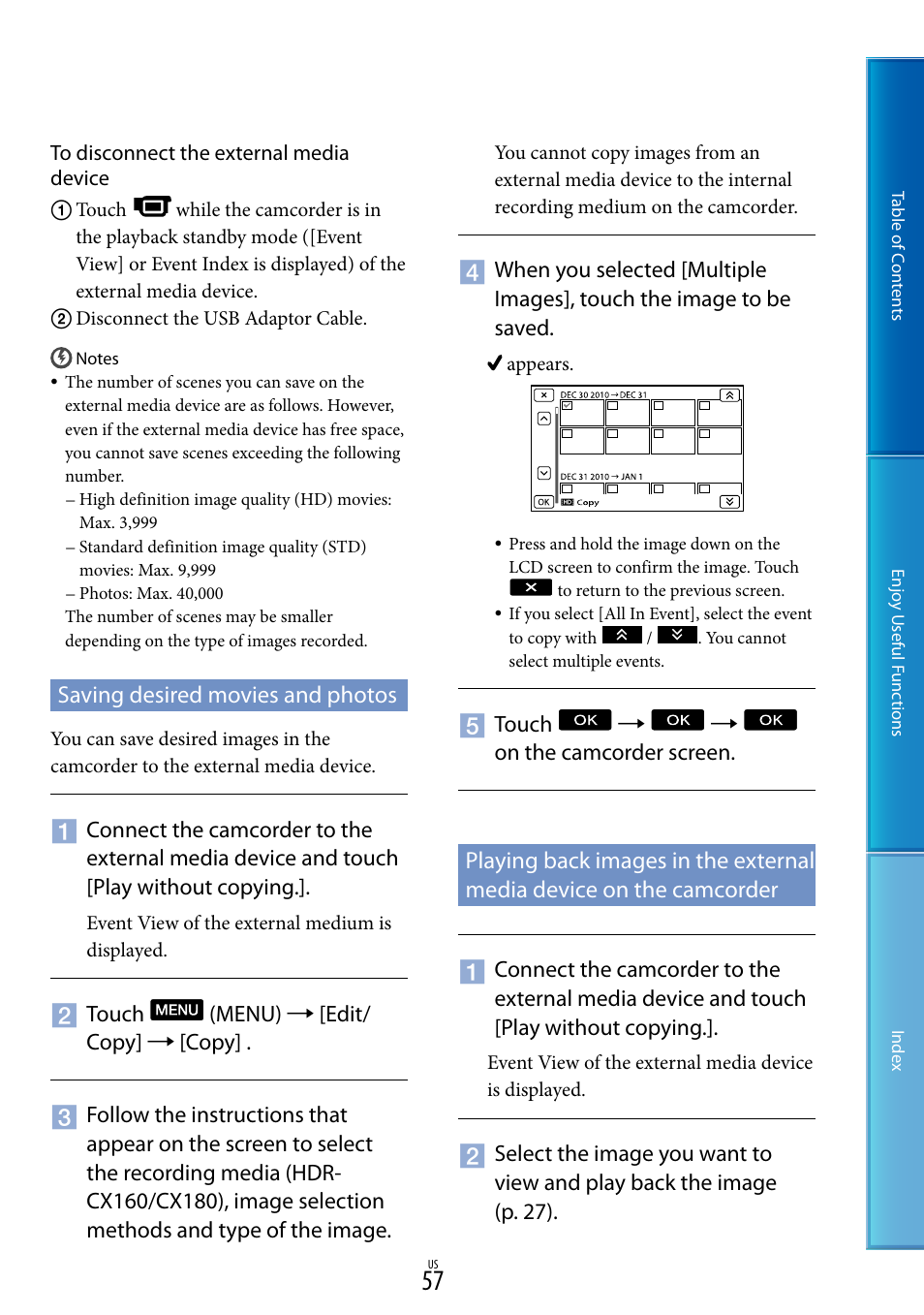 Saving desired movies and photos | Sony HDR-CX130 User Manual | Page 57 / 108