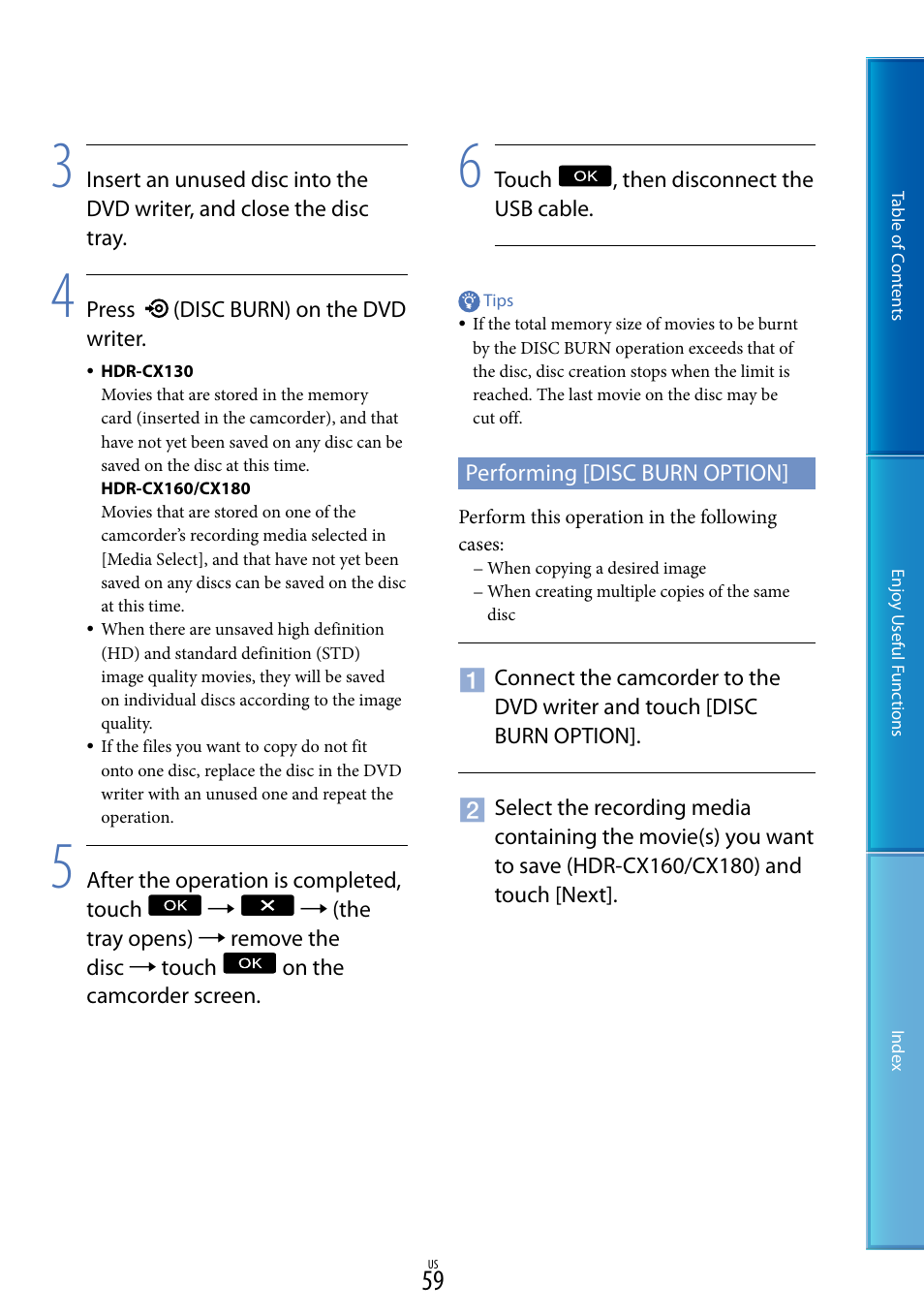 Performing [disc burn option | Sony HDR-CX130 User Manual | Page 59 / 108
