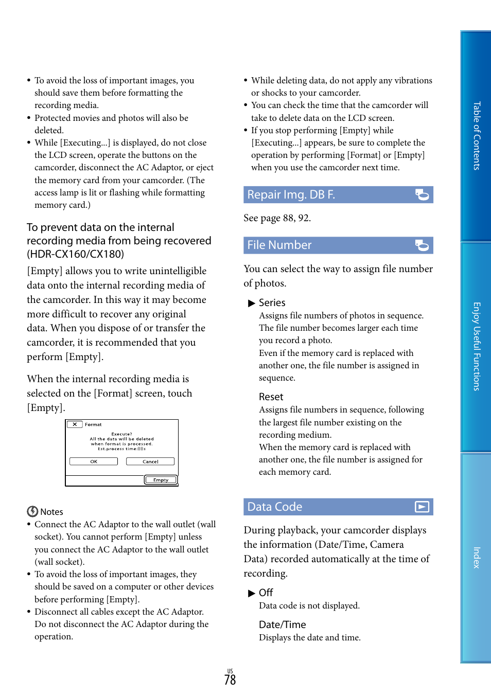 Repair img. db f, File number, Data code | Sony HDR-CX130 User Manual | Page 78 / 108