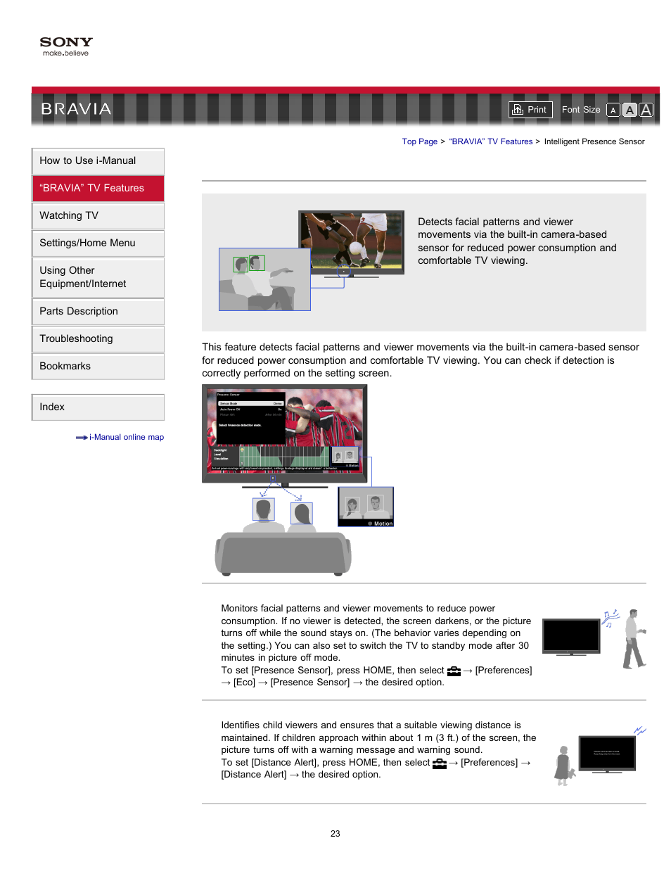 Intelligent presence sensor, Presence sensor | Sony KDL-46HX820 User Manual | Page 23 / 189