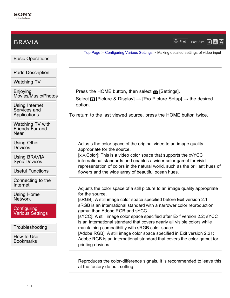 Making detailed settings of video input | Sony KDL-55W950B User Manual | Page 197 / 245