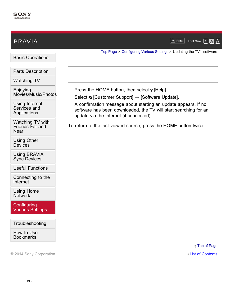 Updating the tv’s software | Sony KDL-55W950B User Manual | Page 204 / 245