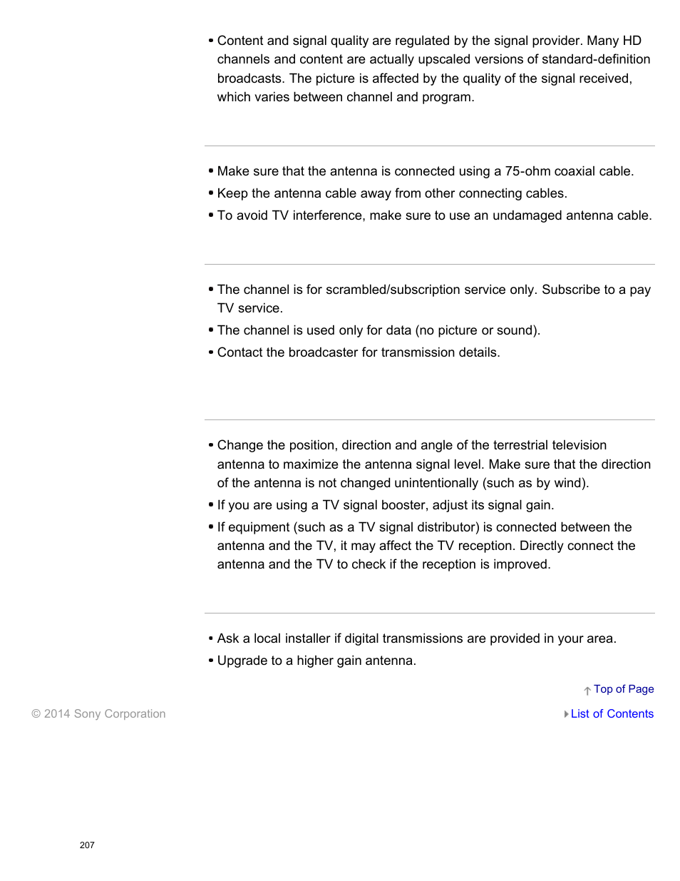 Noisy picture, Some channels are blank, You cannot view digital channels | Sony KDL-55W950B User Manual | Page 213 / 245