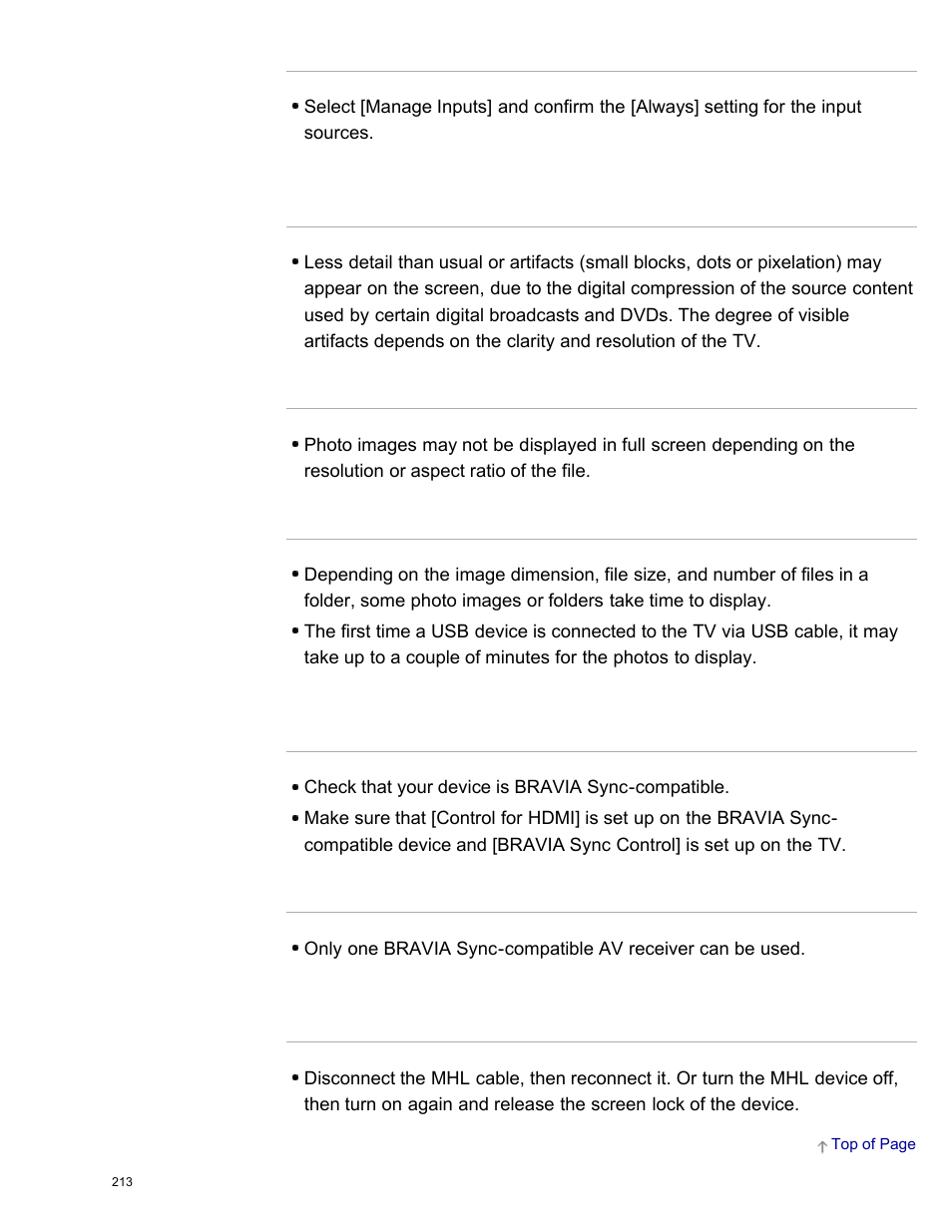 Some input sources cannot be selected, Photo images appear small on the screen, Photo images or folders take time to display | You cannot control a second av receiver | Sony KDL-55W950B User Manual | Page 219 / 245