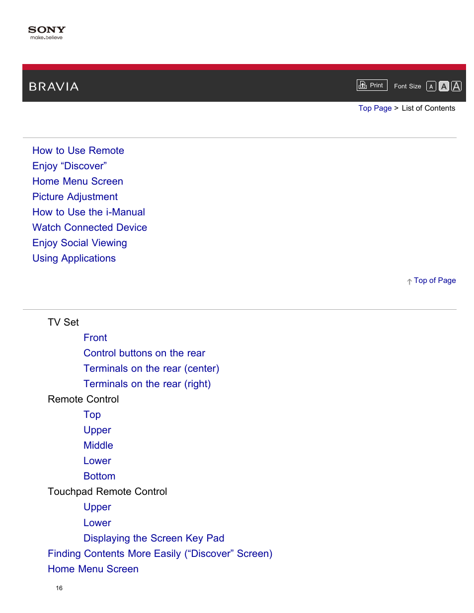 List of contents | Sony KDL-55W950B User Manual | Page 22 / 245