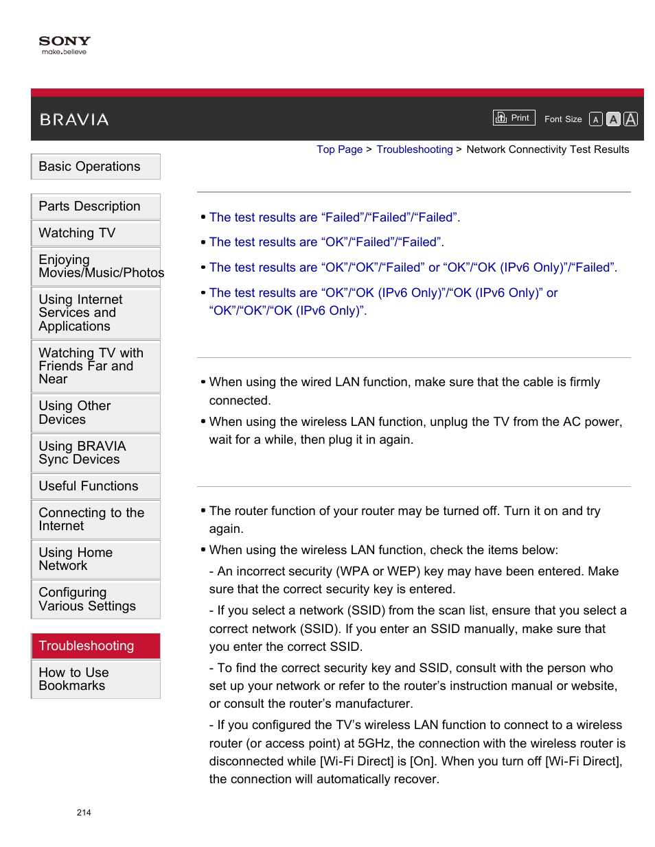 Network connectivity test results | Sony KDL-55W950B User Manual | Page 220 / 245