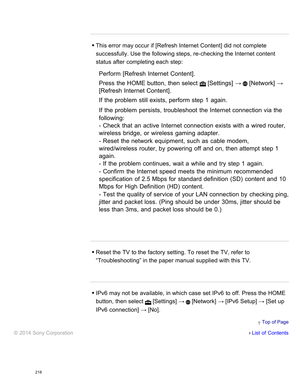 The tv cannot access the internet when ipv6 is set | Sony KDL-55W950B User Manual | Page 224 / 245