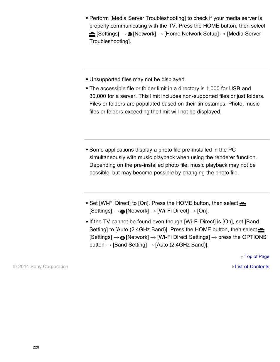 The tv cannot be found by a wi-fi direct device | Sony KDL-55W950B User Manual | Page 226 / 245