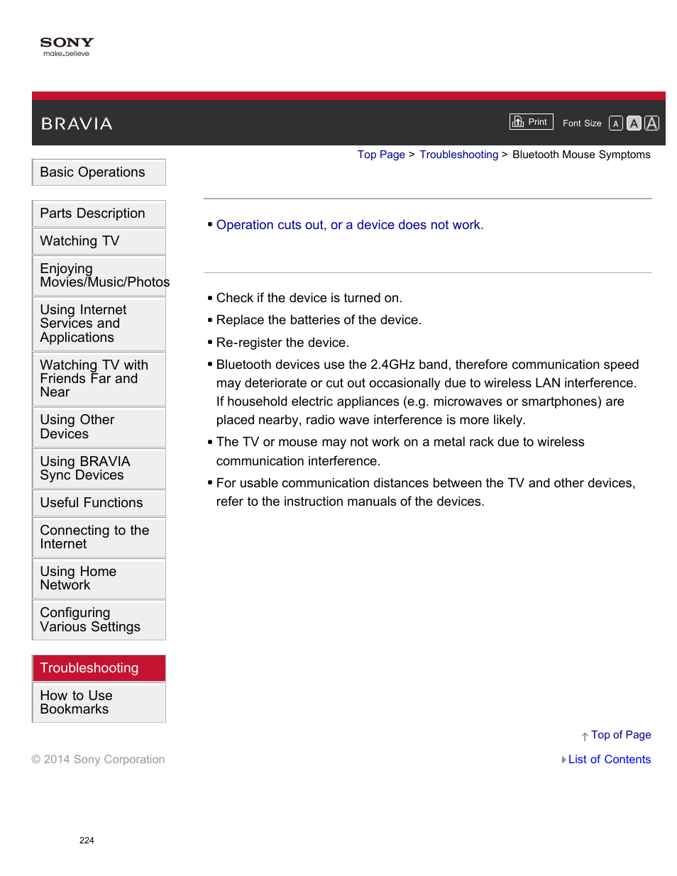 Bluetooth mouse symptoms | Sony KDL-55W950B User Manual | Page 230 / 245