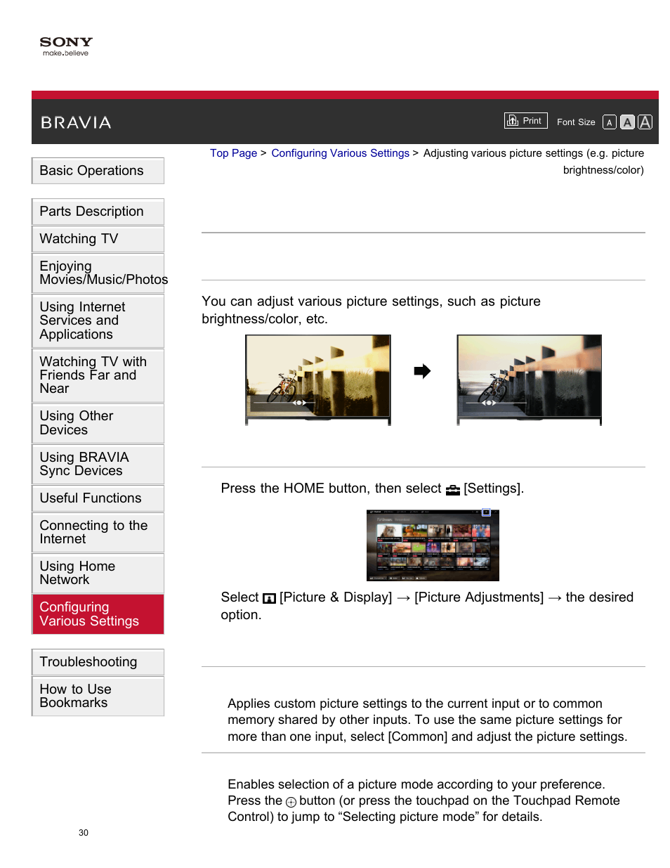 Picture adjustment | Sony KDL-55W950B User Manual | Page 36 / 245