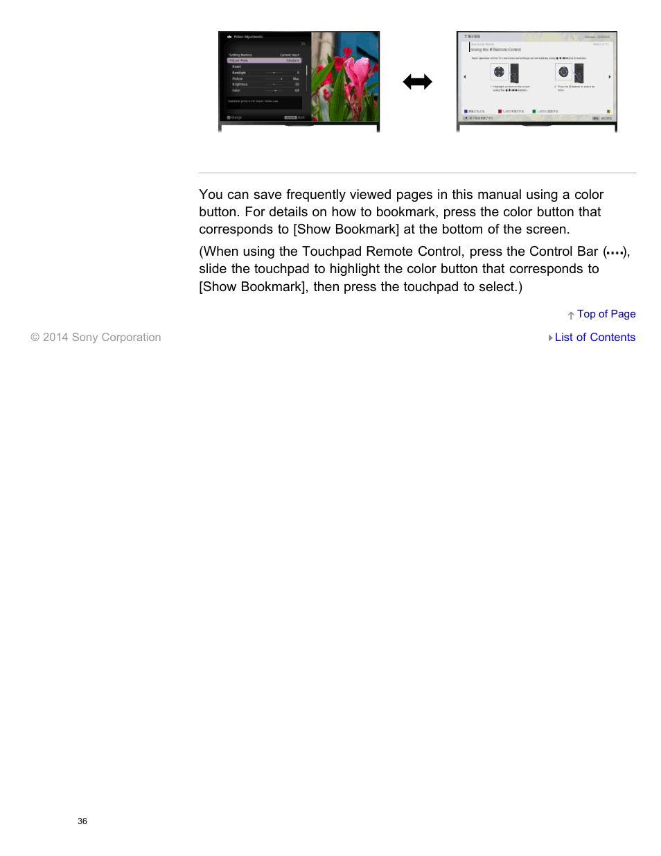 Saving frequently viewed pages (bookmark) | Sony KDL-55W950B User Manual | Page 42 / 245