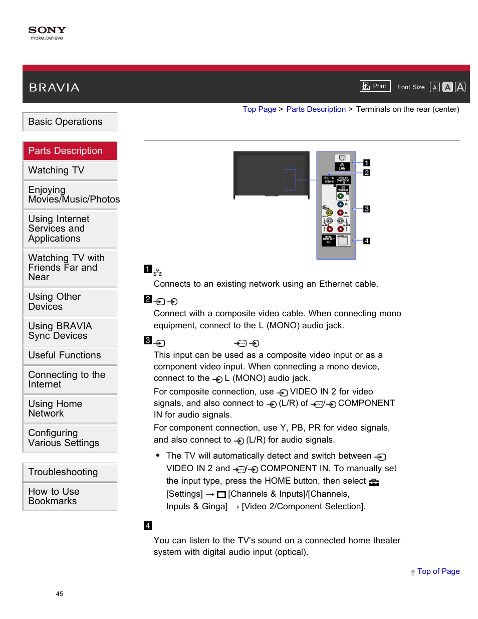 Terminals on the rear (center) | Sony KDL-55W950B User Manual | Page 51 / 245