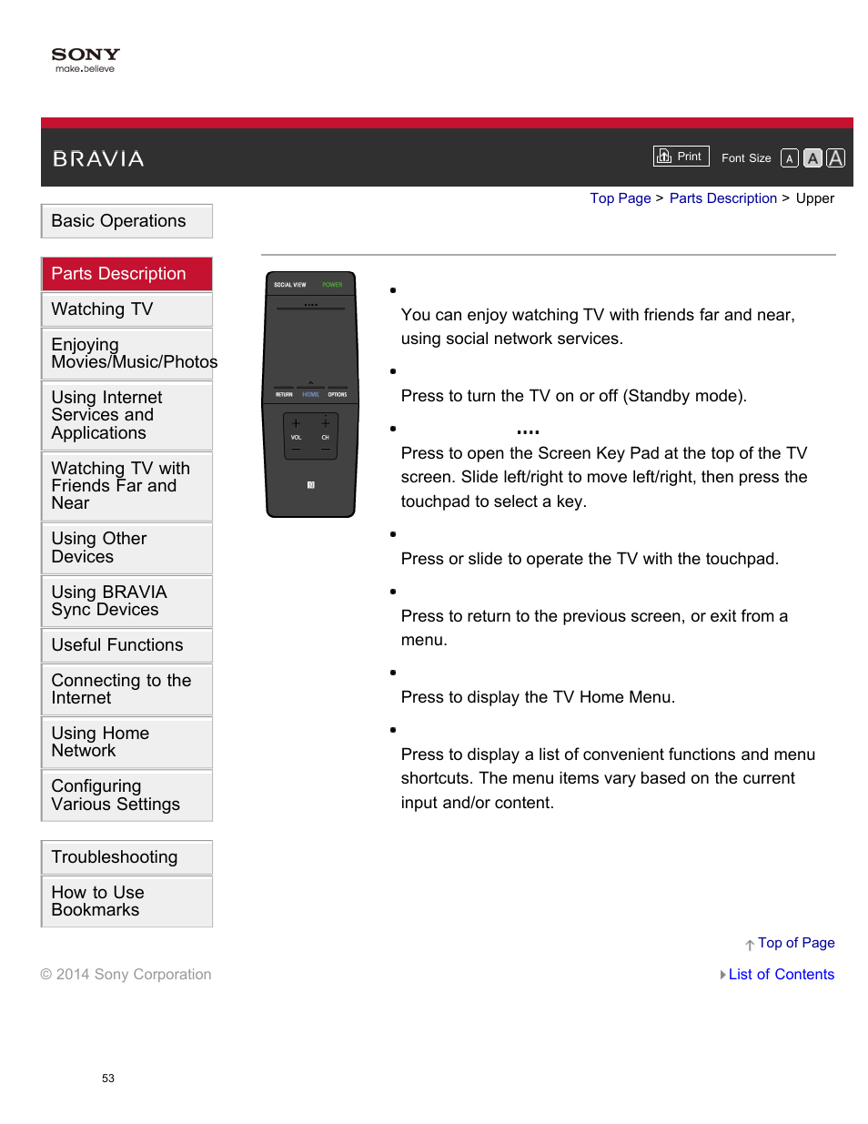 Upper | Sony KDL-55W950B User Manual | Page 59 / 245