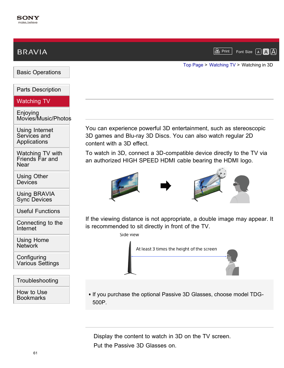 Watching in 3d | Sony KDL-55W950B User Manual | Page 67 / 245