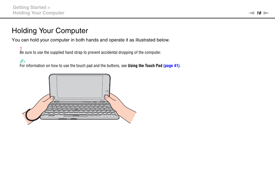 Holding your computer | Sony VPCP114KX User Manual | Page 18 / 172