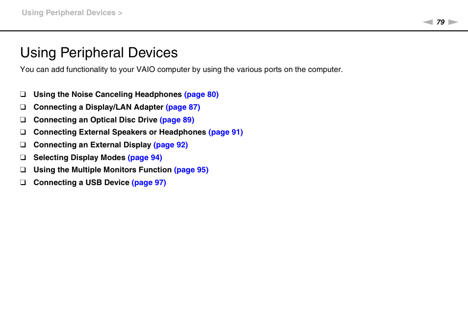 Using peripheral devices | Sony VPCP114KX User Manual | Page 79 / 172